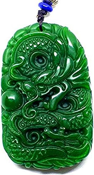 Collar con colgante de jade verde natural tallado a mano con dragón