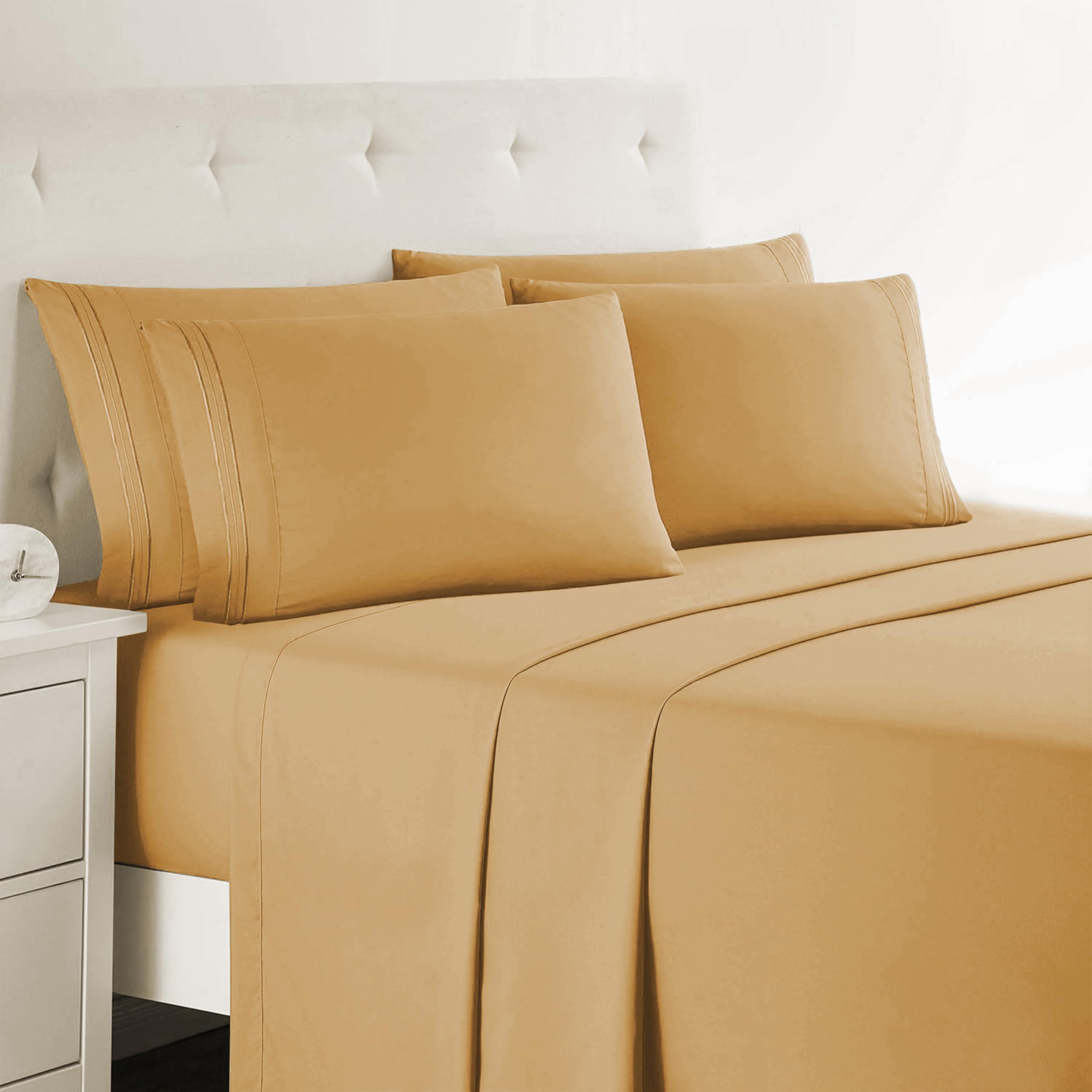 Clara Clark Cal King Sheets, 6 Piece Set - Hotel Luxury Sheets for Cal King Size Bed, Super Soft Bedding Set, Cal King Size, Apricot Orange