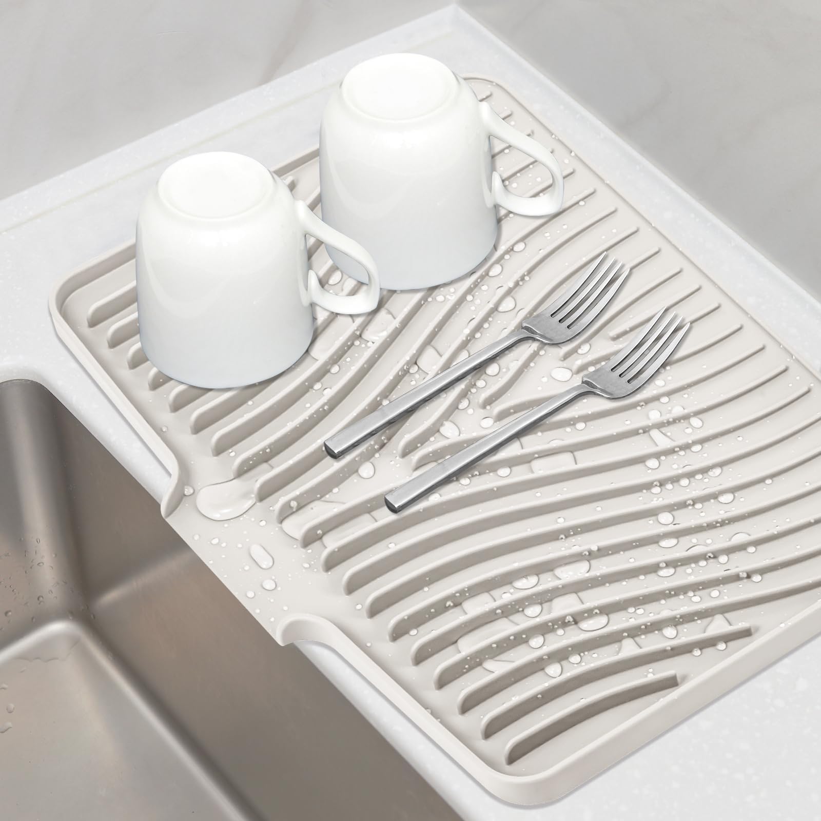 Photo 1 of ** SILICONE**
TIKNIK Silicone Dish Drying Mat, Stone Drying Mat for Kitchen Counter with Built-In Drain, Non-Slip Drain Pad with Built-in Drain, Heat Resistant Stone Drying Mat, 1Pcs 20" x 15", Cream