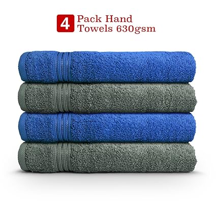 Swiss Republic Signature 4 Piece 630 GSM Cotton Hand Towel - Blue and Grey