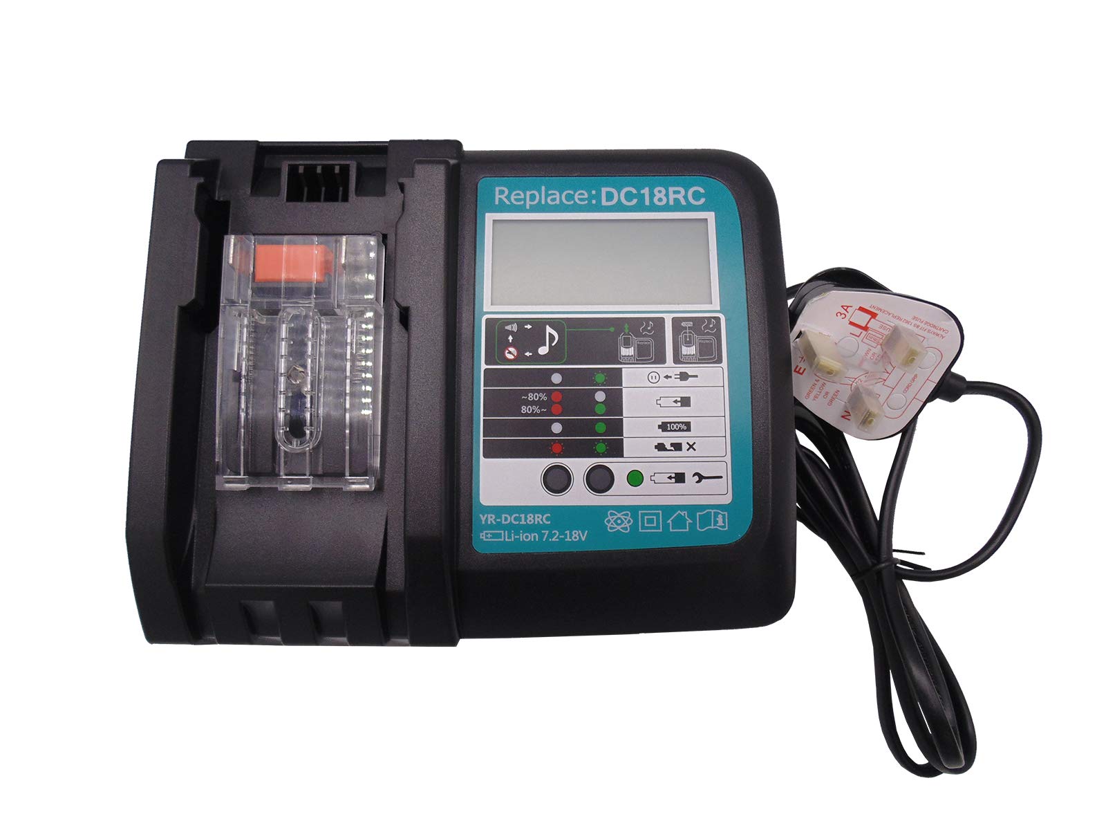 FengBP®Replacement for Makita 14.4V - 18V Fast Battery Charger DC18RC for Makita Li-ion Battery BL1860 BL1850 BL1840 BL1830 BL1430 BL1415 3.0 A with LED Power Indicator(DC18RC 3.0A)