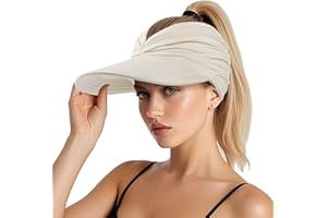 TRIFABRICY Sun Hats for Women, Wide Brim UV Protection Sun Visor Hats, UPF50+ Lightweight Foldable Ponytail Sports Cap