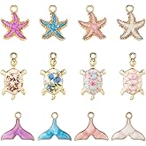 Magibeads 24Pcs Enamel Starfish Turtle Fish Tail Charms Alloy Sea Charms Marine Summer Pendants for Crafts DIY Ocean Jewelry Making Supplies Beach Jewelry for Women