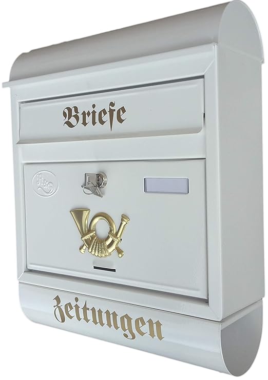 Naturholz-Schreinermeister Großer Briefkasten/Postkasten XXL Weiß mit Zeitungsrolle Runddach