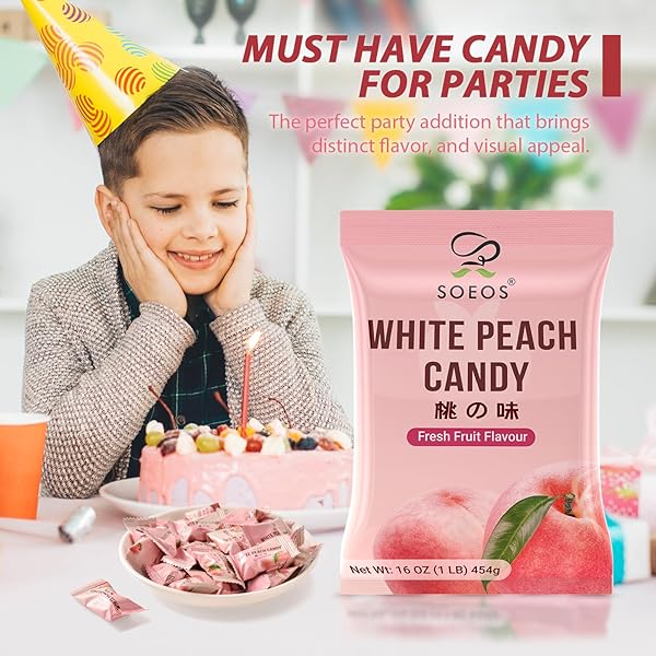 SOEOS WHITE PEACH HARD CANDY, CLASSIC SERIES CHINESE HARD CANDY, 16 OZ (PACK OF 1)