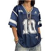 RoseSeek Jersey Shirts for Women Number Graphic V Neck Oversized Tshirts Y2k Football Jersey Streetwear