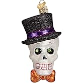 Old World Christmas Top Hat Skeleton Glass Blown Ornament for Christmas Tree, Handcrafted Holiday Decoration, Halloween Collection