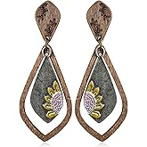 unixmoment Bohemian Handmade Vintage Copper Wood Leaf Flower Geometry Dangle Drop Earrings Sunflower Stud Earrings For Women