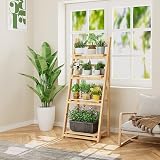 HOMIDEC 4-Tier Plant Stand Ladder Shelf Foldable Natural Wood Home Decor view 2