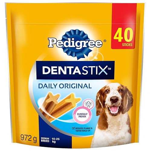 PEDIGREE DENTASTIX Oral Care Original Adult Dog Treats - for Medium Breeds - Reduces Plaque and Tartar Buildup - 40 Sticks 972g Pouch