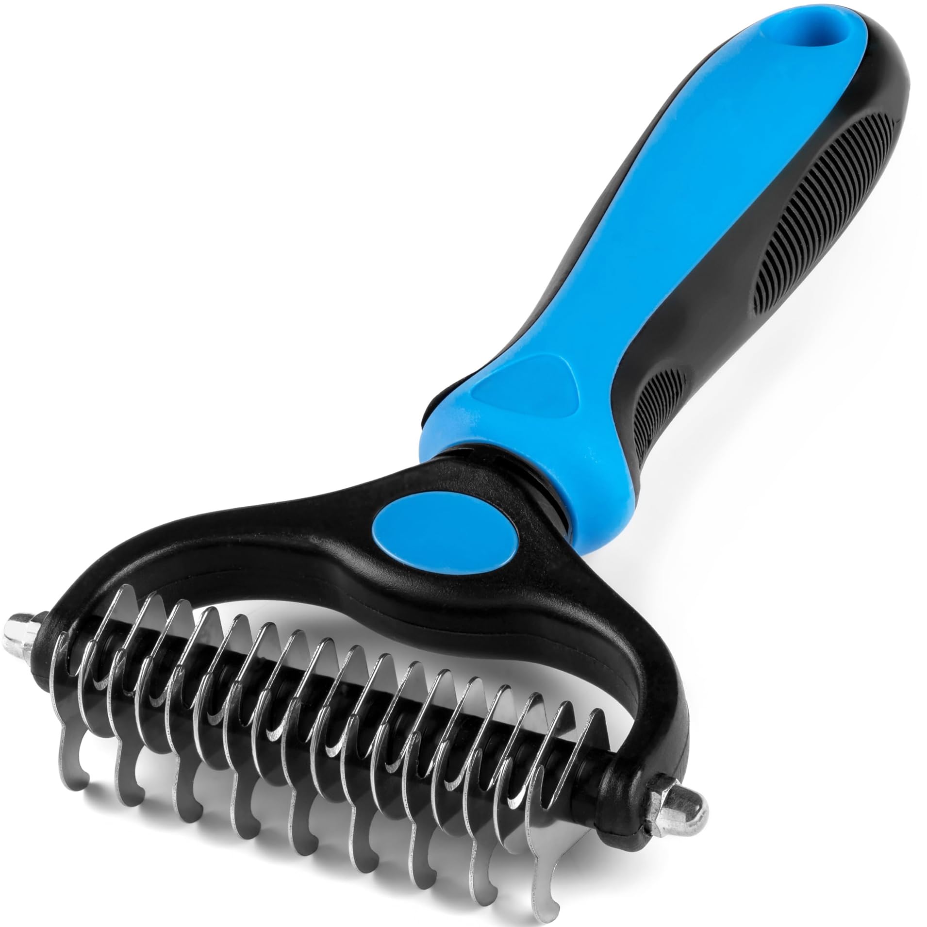 Dematting Tool for Dogs & Cats, Double Sided Deshedding Dematting Rake Reduce Shedding by 95%, Dog brushes for Shedding Tangles Hair Gently Deshedding Cat Brush for Short & Long Haired Pet（Blue）