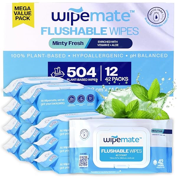 WIPEMATE ULTRA FLUSHABLE BUTT WIPES, SOOTHING VITAMIN E...