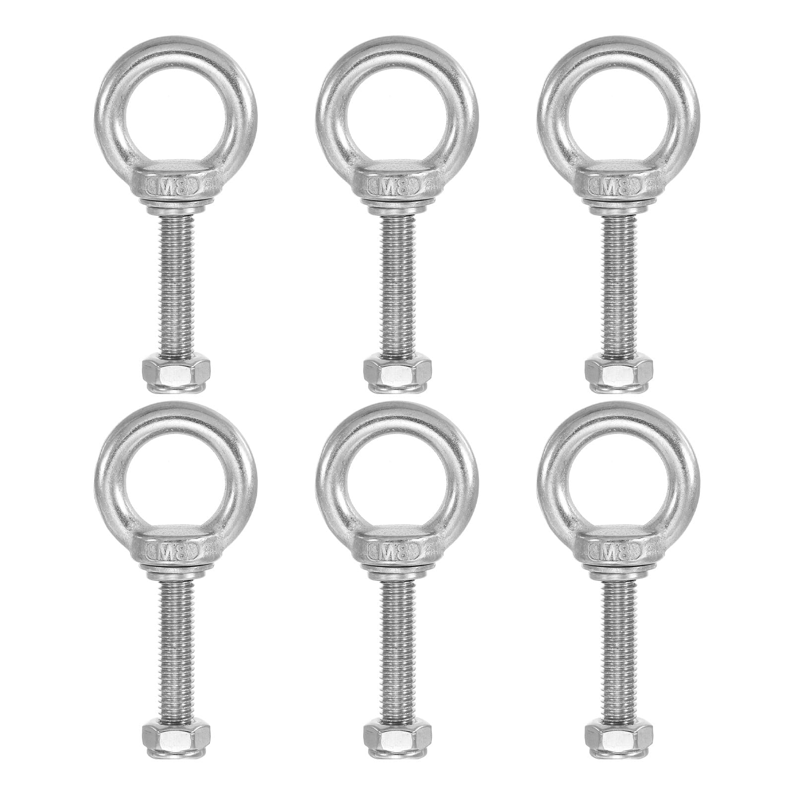 PATIKIL Lifting Shoulder Eye Bolts, M8x40 304 Stainless Steel Male Thread with Hex Screw Nut Gasket Flat Washer for Hanging Securing Chain Wire Rope, 6 Sets
