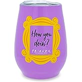 Silver Buffalo Friends How You Doin Frame Double Wall Stainless Steel Stemless Tumbler w/Lid, 10 Ounces