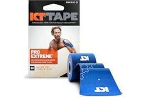 KT Tape Pro Extreme Therapeutic Elastic Kinesiology Sports Tape, 20 Pre Cut 10 inch Strips, 100% Synthetic Water Resistant Breathable, Pro & Olympic Choice, Sonic Blue