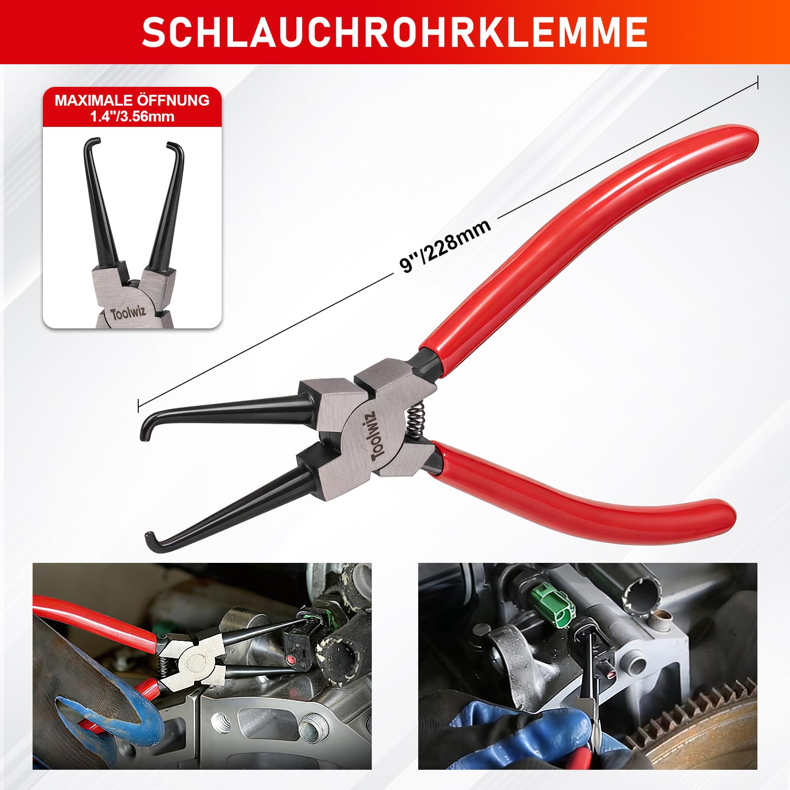 Toolwiz 6-teiliges Kraftstoffleitungszangen-Set, Schlauchschellen-Clip, Türverkleidungs Lösezange, Zange zum Entfernen von Schläuchen, 30-Grad-Druckstiftzange, 9 cm Kraftstofffilter-Messschieber 5