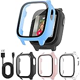 Tiorecime 4 Pack Case for Cosmo JrTrack 5 Kids Smart Watch with Tempered Glass Screen Protector, Shockproof Hard PC Bumper, Magnetic USB Charging Cable, Scratch Resistant Protective Cover