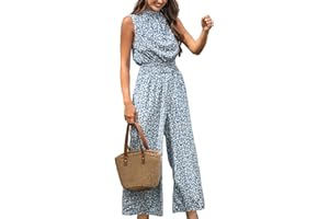 CUPSHE Women's Mock Neck Floral Print Long Romper Sleeveless Straight Leg Maxi Jumpsuit