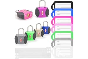 DWOYOW TSA Approved Luggage Lock and 6 Luggage Tags, Suitcase Locks with Keys and PPR/ABS Around Body, Suit for Suitcase,Luggage,Backpack,Laptop Bag,Locker 6 Pack Color Mixed
