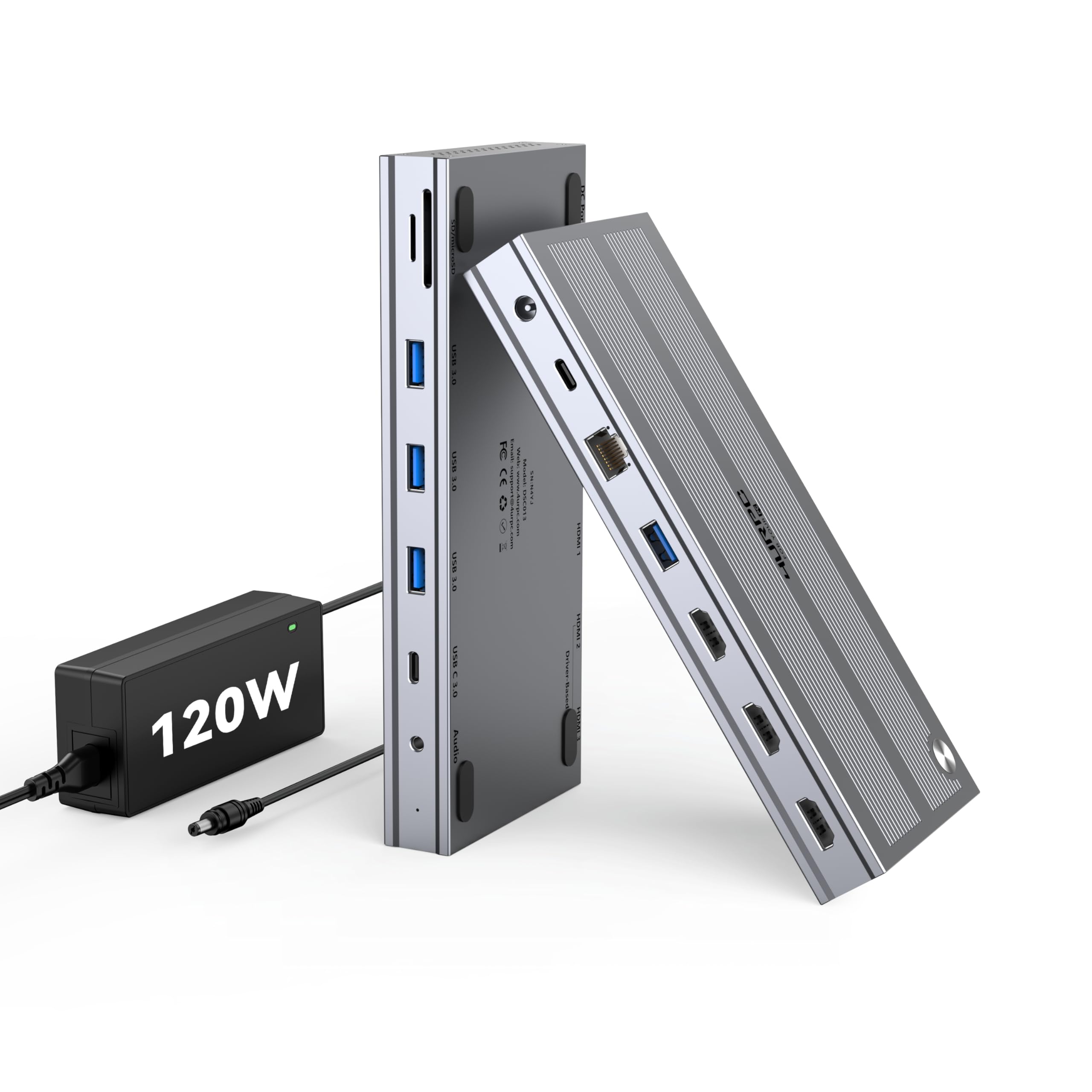 Photo 1 of 4URPC Laptop Docking Station Triple Display with 120W Power Adapter, Displaylink Docking Station 3 Monitor for MacBook/Mac mini M4, Windows(3 HDMI, 5 USB, Ethernet, SD/microSD)