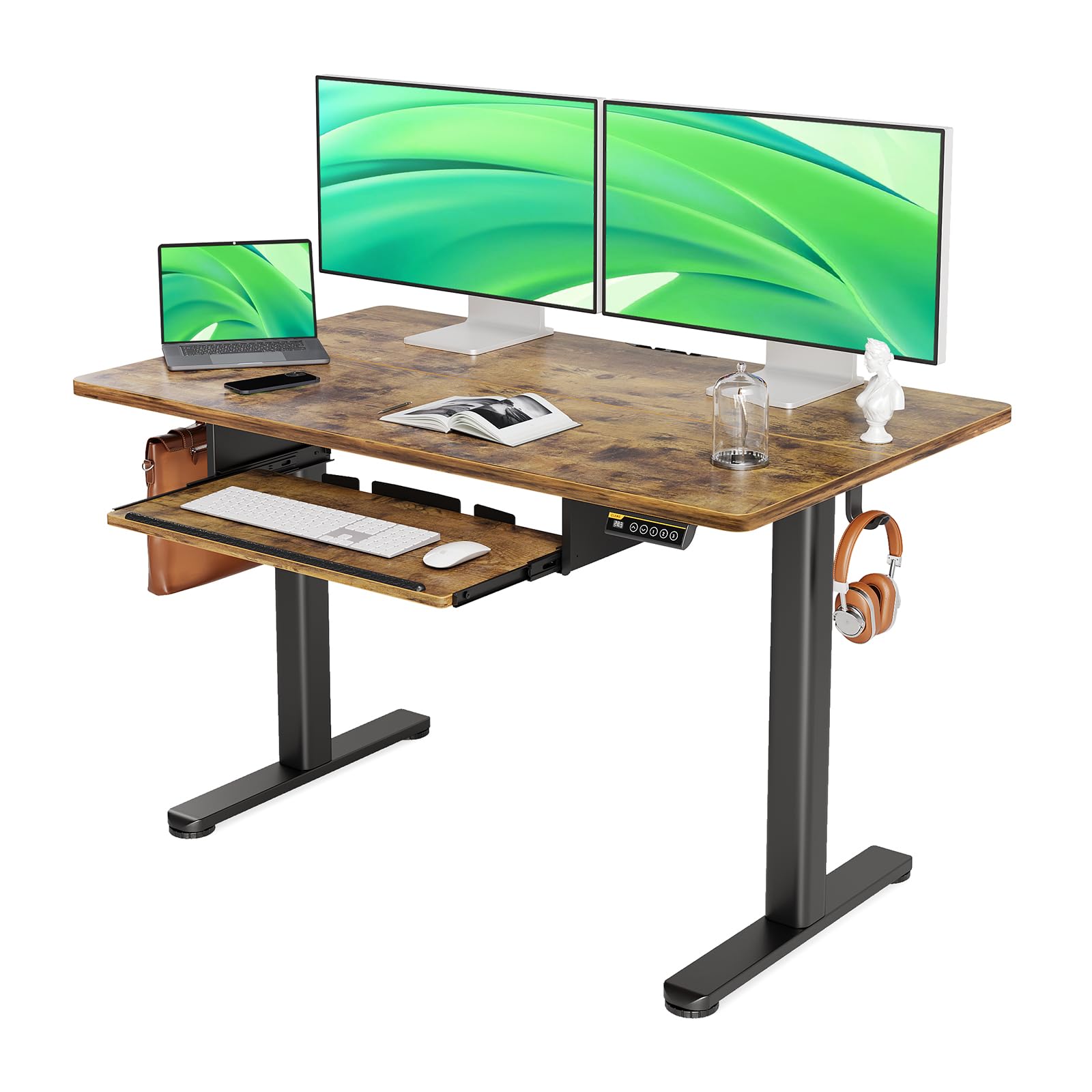 Photo 1 of Claiks Standing Desk with Keyboard Tray, Standing Desk Adjustable Height, Raising Desks for Home Office and Computer Workstation, 48 Inches, Rustic Brown