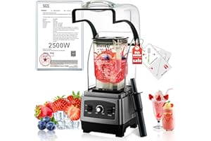 Commercial Countertop Blender【2500W German Super Motor】【6 Titanium Steel Blades - 3S Ice Crush】Professional Blender, Quite Bl