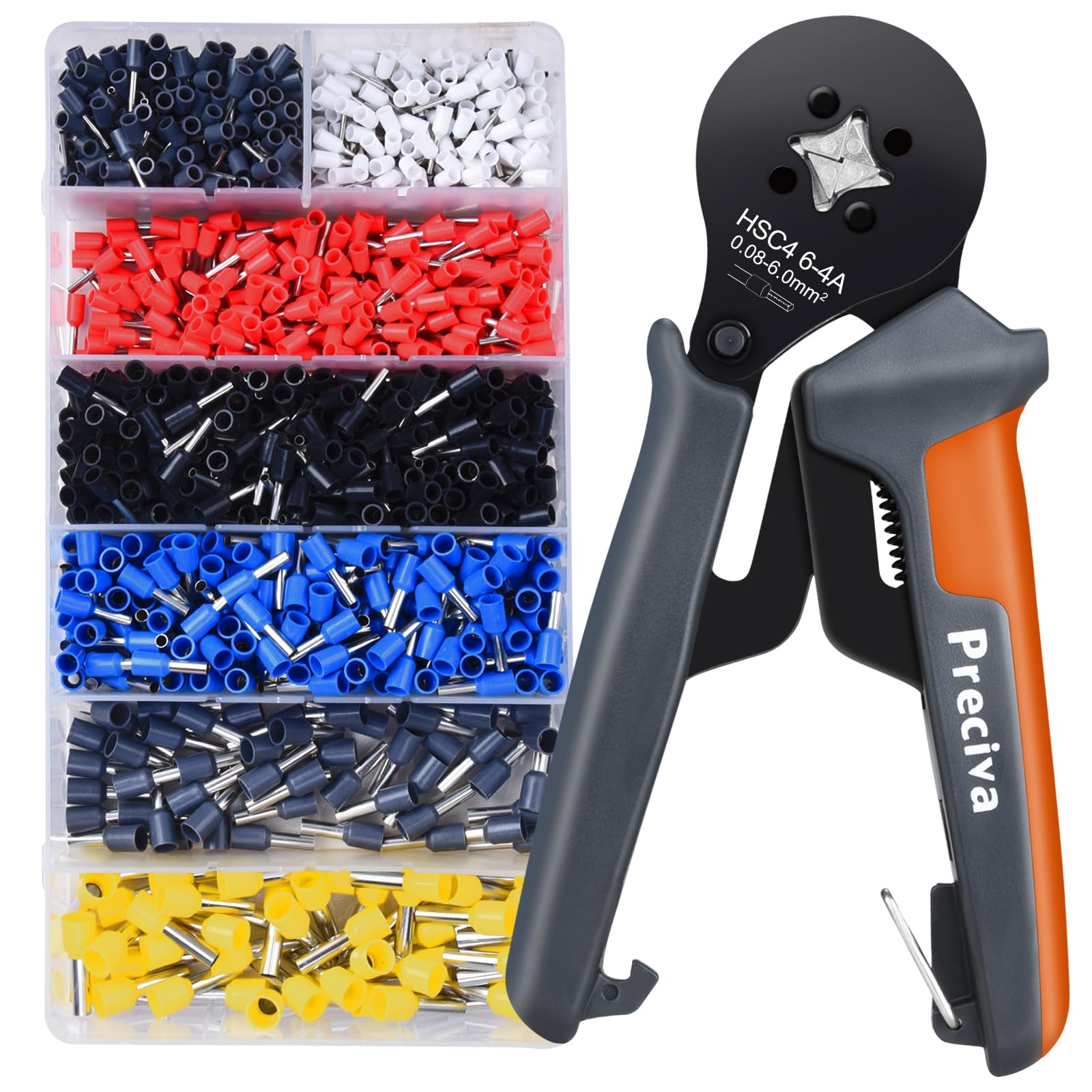 Preciva Ferrule Crimper Plier Kit, AWG28-10/0.08-6mm² Ferrule Crimping Toolkit, Wire Crimp Tool with 1200 Terminal Connectors and End Ferrules(1200Pcs)