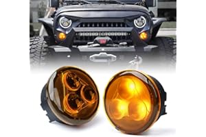 Xprite Amber LED Turn Signal Light w/Smoke Lens, Aluminum Front Blinker Lights Compatible with 2007-2018 Jeep Wrangler JK