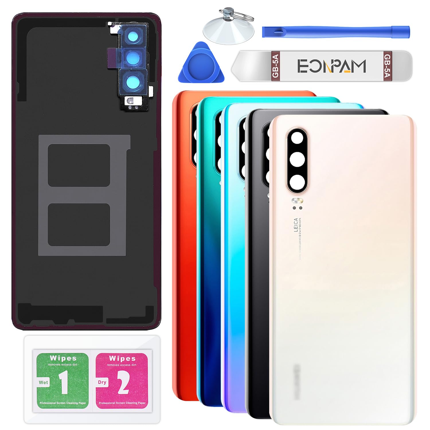 Eonpam Back Cover Glass for Huawei P30 Rear Glass Replacement with Camera Lens + Repair Kit Genuine Rear Housing (Pearlescent)