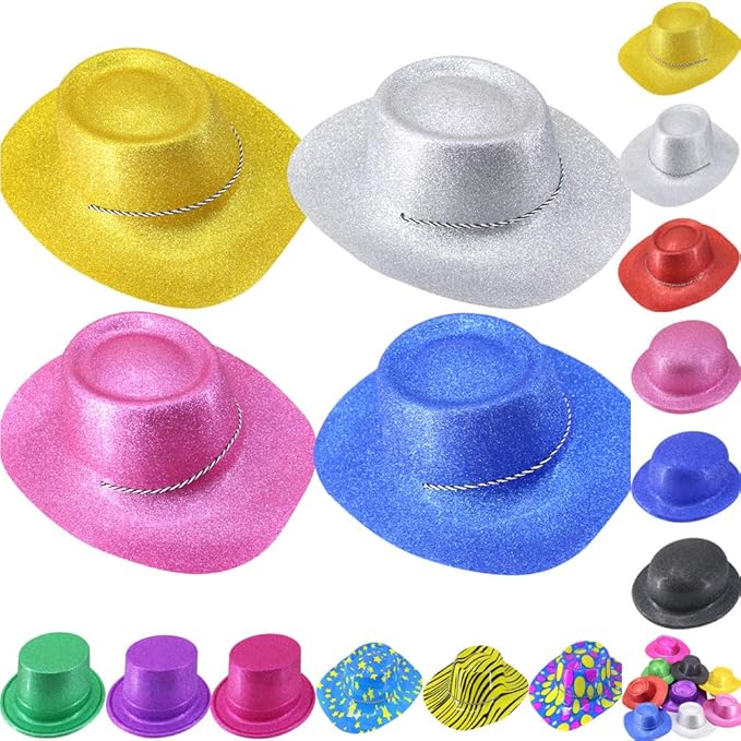 Time to Sparkle 4pcs Glitter Cowboy Hat Unisex Gangster Style Plastic