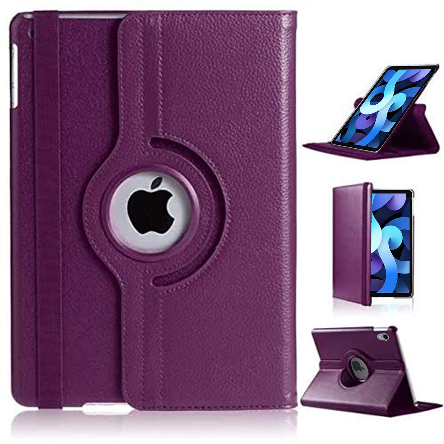 For iPad Air 11 (M4 2026/M3 2025/M2 2024) Case/iPad Air 10.9 4th 2020/5th 2022 Generation 360 Rotating Stand Multi-Angle Viewing Auto Wake/sleep Smart Folio Kids Friendly Protective Cover (PURPLE)