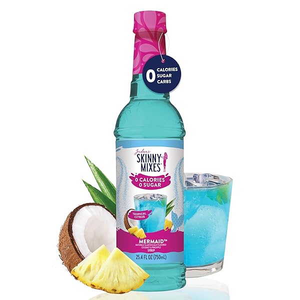 JORDAN’S SKINNY MIXES SUGAR FREE SYRUP, MERMAID FLAVOR, FRUIT FLAVORED WATER ENHANCER, DRINK MIX FOR ICE TEA, LEMONADE & MORE, ZERO CALORIE FLAVORING, KETO FRIENDLY, 25.4 FL OZ, 1 PACK