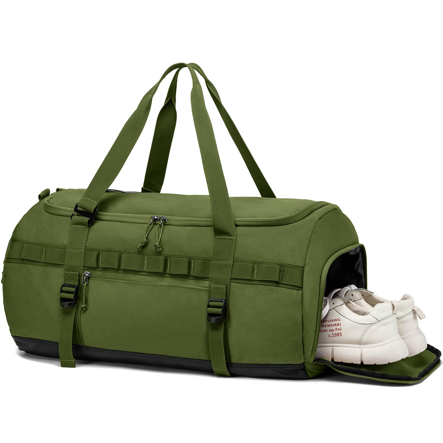 Lyweem Sports Gym Bag Mens - Large 60L Tactical Travel Duffle Bag with Shoes Compartment Women, Overnight Duffel Bag Backpack, Weekend Sports Holdall Bags, Green