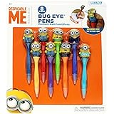 Minion Bug Eye Pens, Medium Nib Ball Point, Black Ink, 8 pack