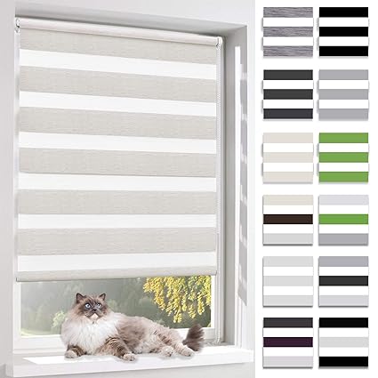 Zebra Double Roller Blinds 90 X 150cm Linen Window Roller Blinds Without Drilling For Window Living Room Bedroom