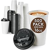 Vplus 500 Pack 16 OZ Paper Coffee Cups, Disposable 16 OZ Coffee Cups With Lids, Cold/Hot Drinking, For Home, Traveling, Stores, Office, And Events