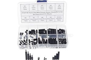 HVAZI M2 Nylon Hex Male-Female Spacer Standoffs Screw Nut Assortment Kit (Black)