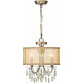 Hampton 3 Light Antique Brass Etruscan Crystal Drum Shade Mini Chandelier