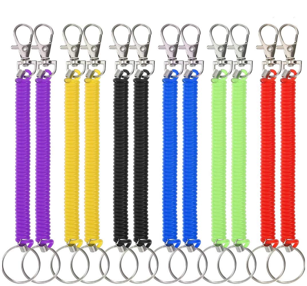 Bkrdty Sprial keyring 12 pieces Spring Key Holder Stretchy Colourful Plastic Keychain for School Work 6 Colours