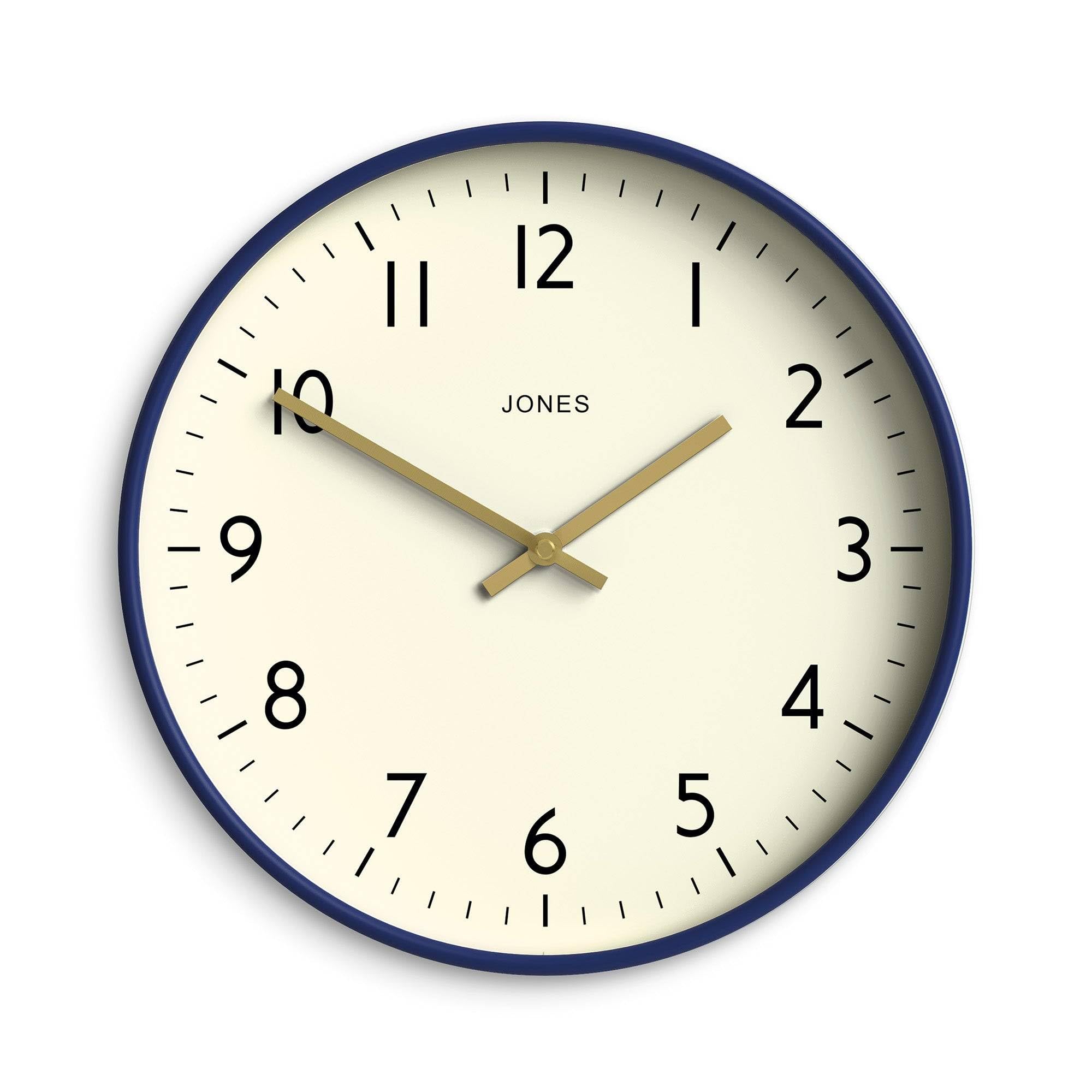 Jones Clocks® Studio wall clock | Modern round clock | 30cm | Dark navy blue | Easy to read numbers | Versatile design for kitchen, living room or office