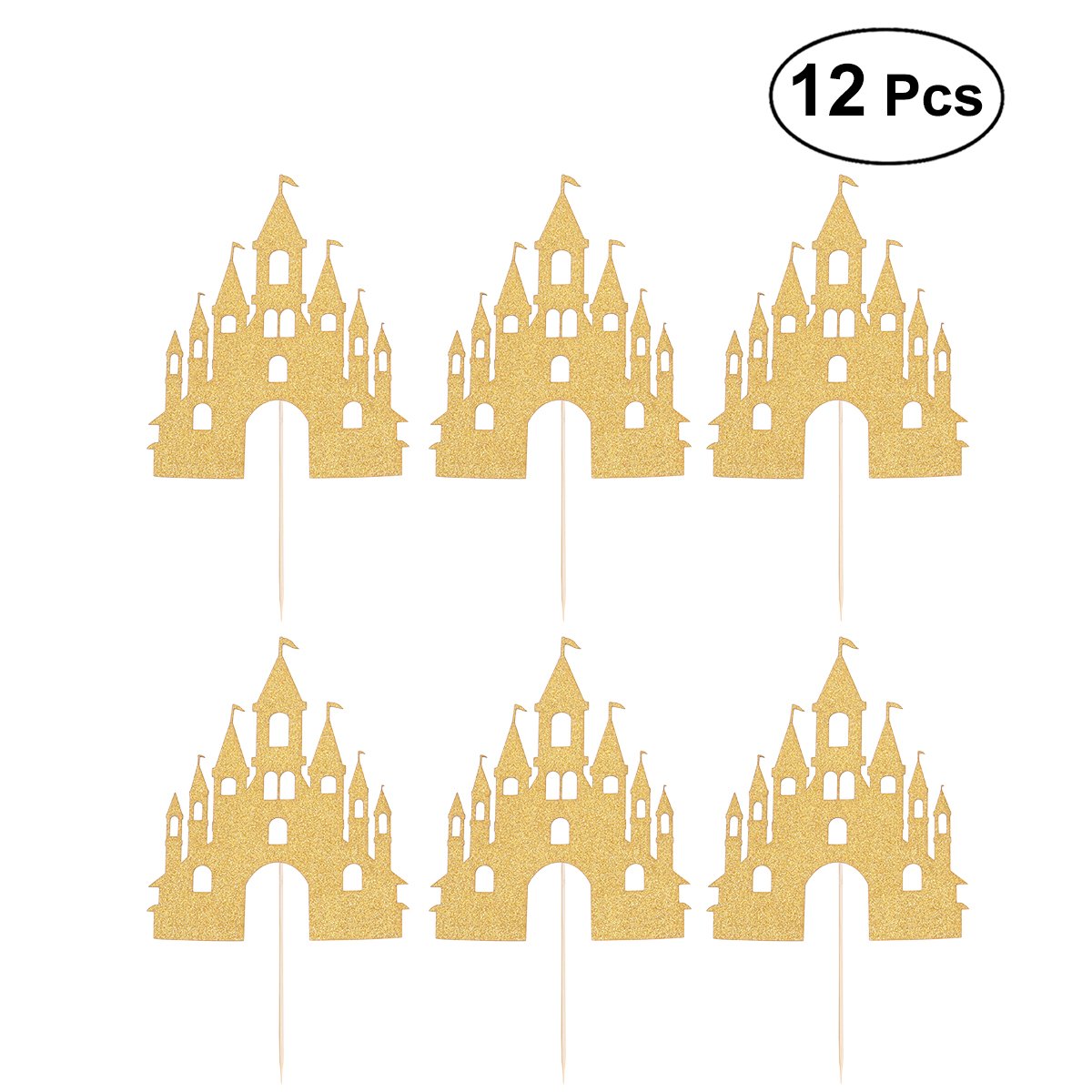 TOYMYTOY 12Pcs Castle Cake Toppers Decoration Picks Glitter Cupcake