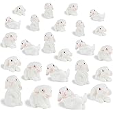 DR.DUDU 24 PCS Mini Bunnies Easter Decor - Mini Resin Animals Rabbits, Miniature Figurines Tiny Animals to Hide, for Easter Egg Filler Stuffers DIY Crafts Fairy Gardens Table Decor (White)