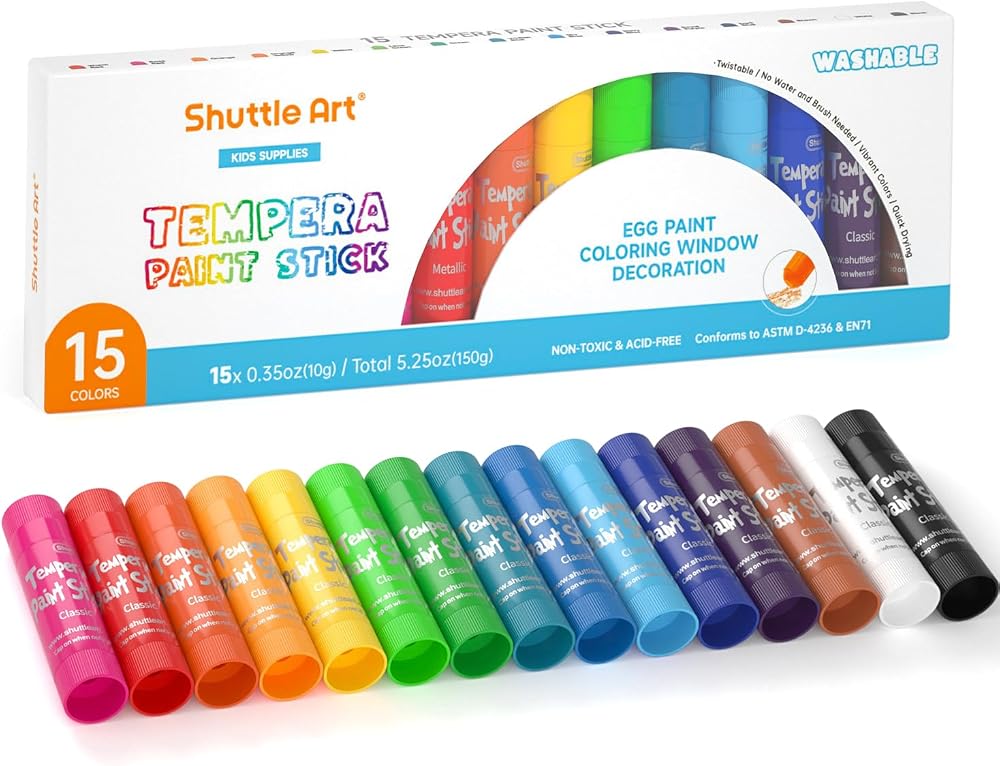 Shuttle Art Tempera Paint Sticks 15 Solid Colours for Children