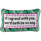 FURBISH Needlepoint Decorative Throw Pillow - Both Be Wrong - 9" x 15" - Small Embroidered Designer Pillow for Living Room Couch Sofa Chair & Bed - Eclectic Home Decor