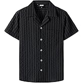 JOGAL Big Boys Cuban Collar Button Down Shirt Short Sleeve Casual Hawaiian Shirt Summer Beach Striped Tops for 6-14 Years Old