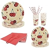 150Pieces Cherry Fruit-Themed Party Tableware Set, Disposable Dinnerware, Party Supplies Paper Plates, Cups, Napkins, Forks, Straws for Baby Shower, Birthday, Holiday Party, Family Dinners, Serve 25