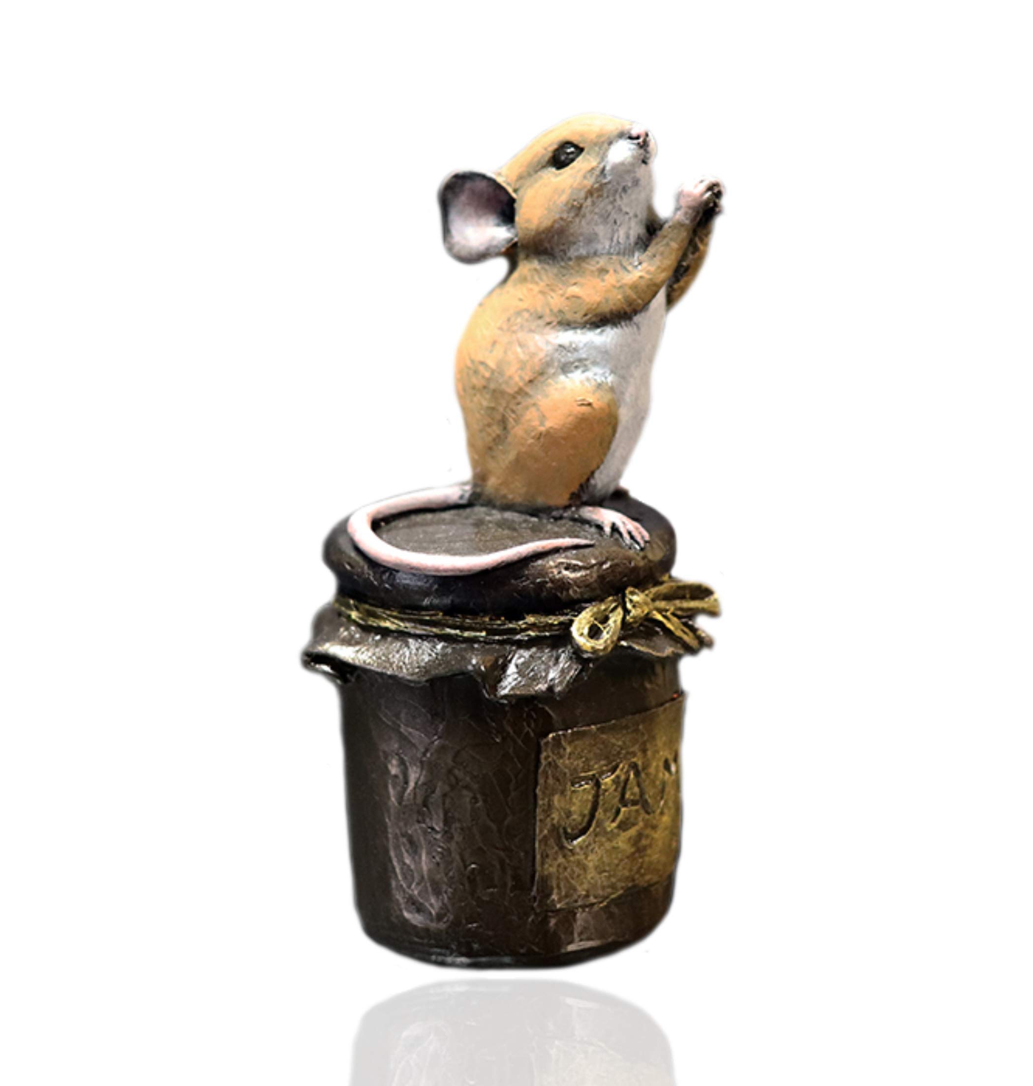 Cold Cast Bronze Mouse on Jam Jar - Michael Simpson