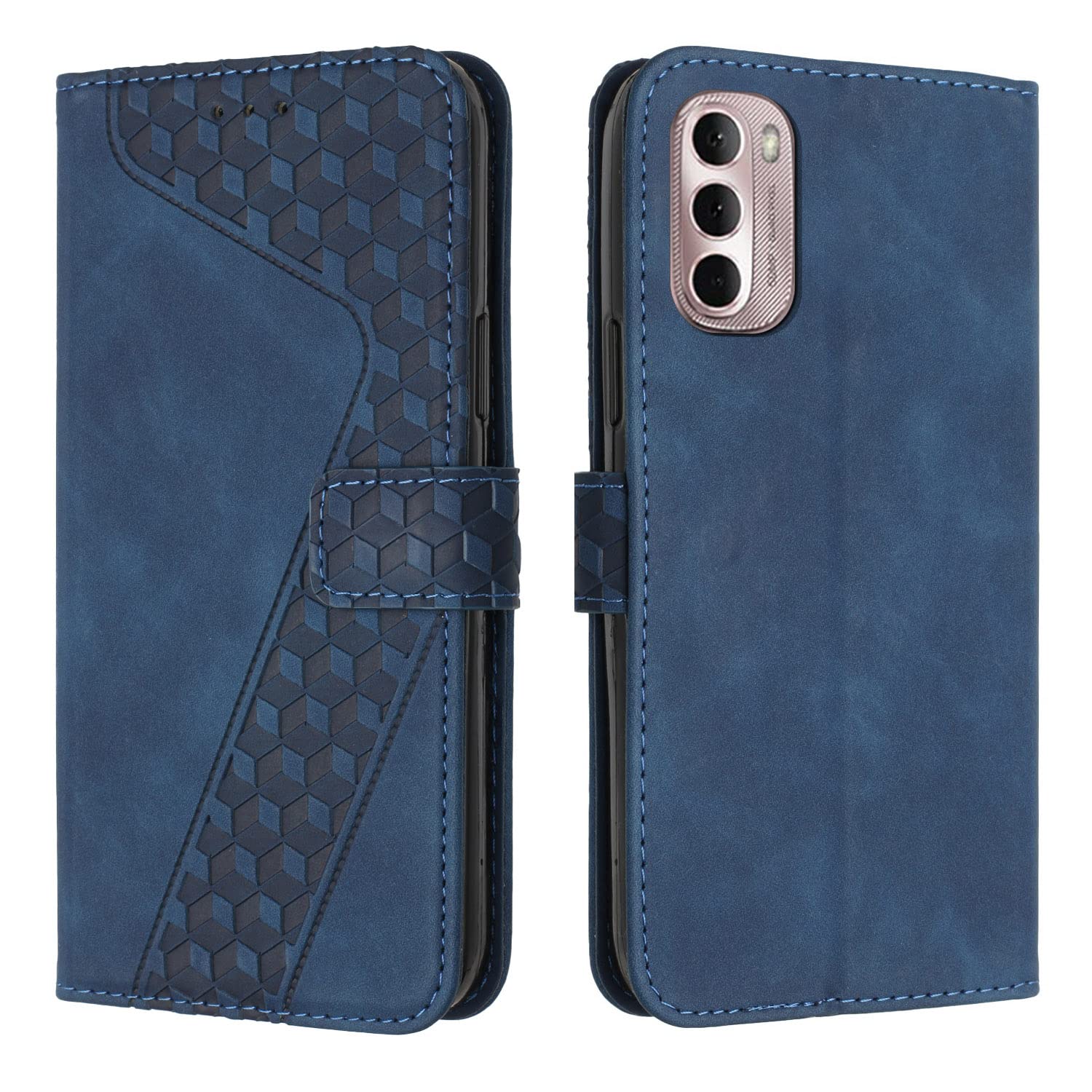 QIWEIQING Compatible with Motorola Moto G62 5G Case, Premium Soft Leather TPU Retro Flip Wallet with 3 Card Holder Magnetic Shockproof Protective Cover for Motorola G62 5G.Blue HX4