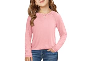 Haloumoning Girls Raglan Long Sleeve Shirts Kids Curve Hem Crewneck Tunic Tops Fashion T-Shirts 5-14Y