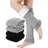 Shihanee 2 Pairs Women's Fleece Lined Leg Warmers Winter Extra Elastic Thicken Thermal Knit Long Boot Socks for Cold Weather
